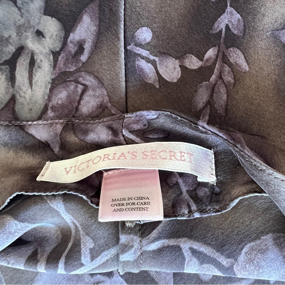 VTG Y2K Victoria's Secret Grey and Purple Floral Print 100% Silk Slip Dress, M - Picture 5 of 9